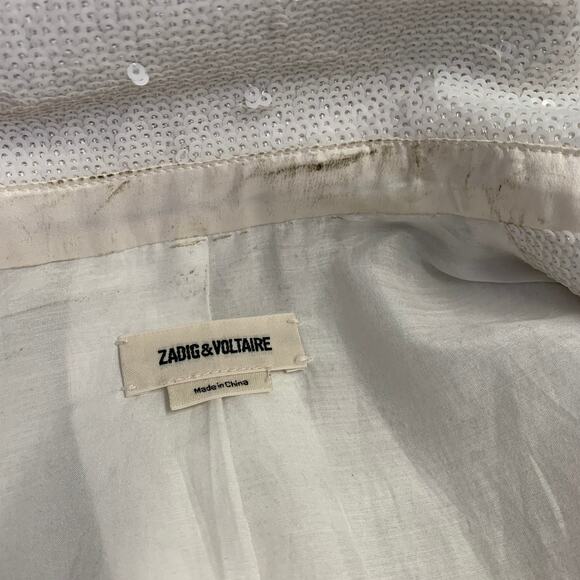 ZADIG & VOLTAIRE Size XS White Polyester Sequined Peak Lapel Snap Jacket Blazer - Picture 6 of 9